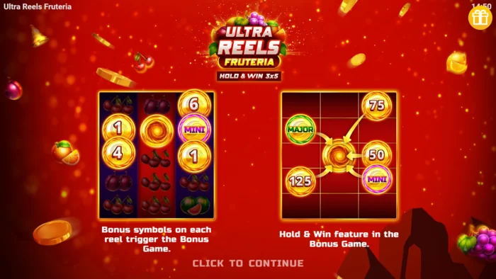 Ultra Reels Fruteria - საწყისი მენიუ და გაშვების ღილაკი